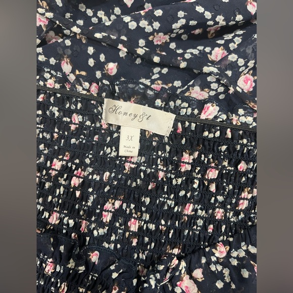 Navy Blue with Pink Floral Midi Dress - Picture 5 of 6